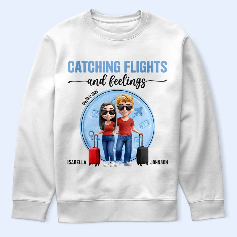 Gift For Couples,Gift For Husband,Gift For Wife,Gift For Boyfriend,Gift For Girlfriend,Travel - Catching Flights And Feelings Travel Couple 3D Effect - Personalized T Shirt