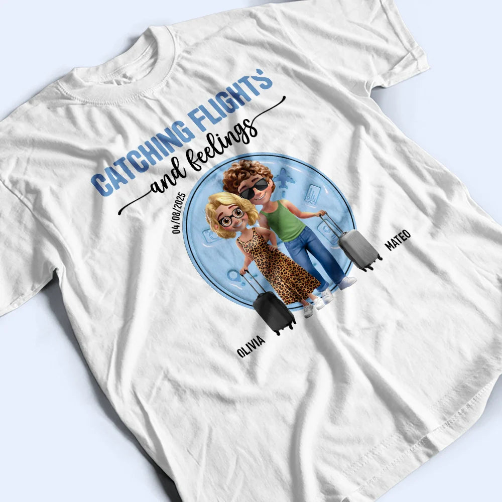 Gift For Couples,Gift For Husband,Gift For Wife,Gift For Boyfriend,Gift For Girlfriend,Travel - Catching Flights And Feelings Travel Couple 3D Effect - Personalized T Shirt