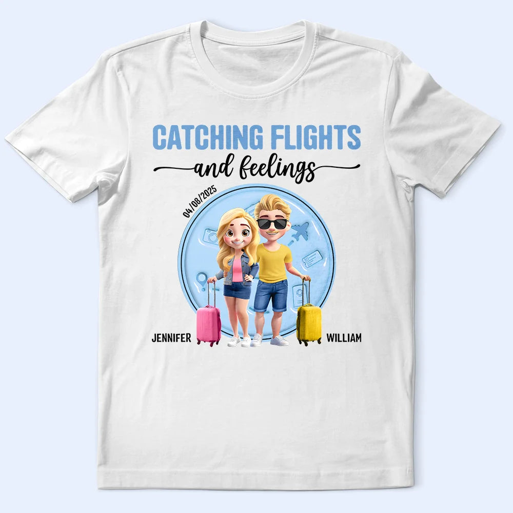 Gift For Couples,Gift For Husband,Gift For Wife,Gift For Boyfriend,Gift For Girlfriend,Travel - Catching Flights And Feelings Travel Couple 3D Effect - Personalized T Shirt