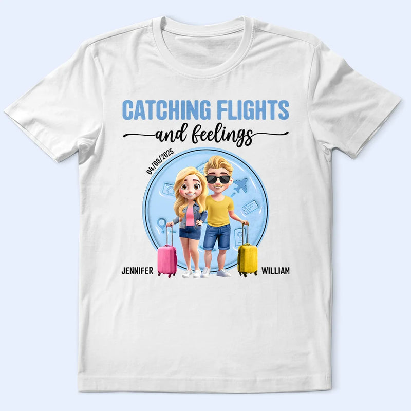 Gift For Couples,Gift For Husband,Gift For Wife,Gift For Boyfriend,Gift For Girlfriend,Travel - Catching Flights And Feelings Travel Couple 3D Effect - Personalized T Shirt