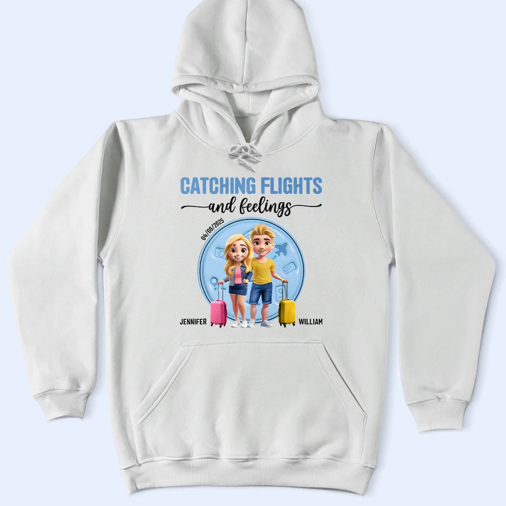 Gift For Couples,Gift For Husband,Gift For Wife,Gift For Boyfriend,Gift For Girlfriend,Travel - Catching Flights And Feelings Travel Couple 3D Effect - Personalized T Shirt