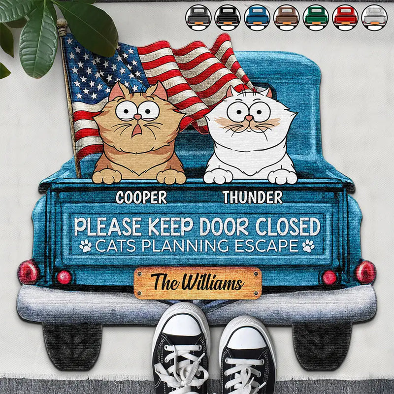 Pet Lovers,Cat Lovers,Happy - Cats Planning Escape Truck - Personalized Custom Shaped Doormat