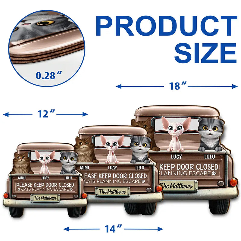 Cat Lovers,Pet Lovers,Pet Couple,Family - Cats Planning Escape Truck 3D Effect - Personalized Custom Shaped Wood Sign