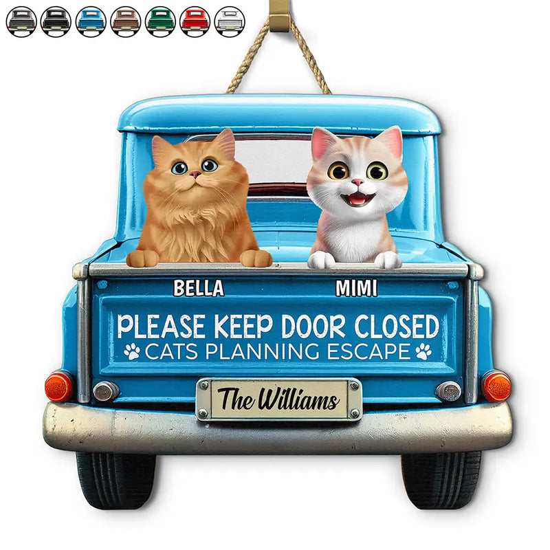 Cat Lovers,Pet Lovers,Pet Couple,Family - Cats Planning Escape Truck 3D Effect - Personalized Custom Shaped Wood Sign