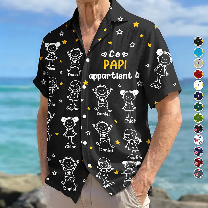 Gift For Husband,Parents,Gift For Yourself,Gift For Men,Gift For Grandpa,Gift For Father,Love,French,Gift For Grandparents,French,Non-Eng,Icon - Ce Grand-Père Papa Appartient À - Chemise Hawaïenne Personnalisée