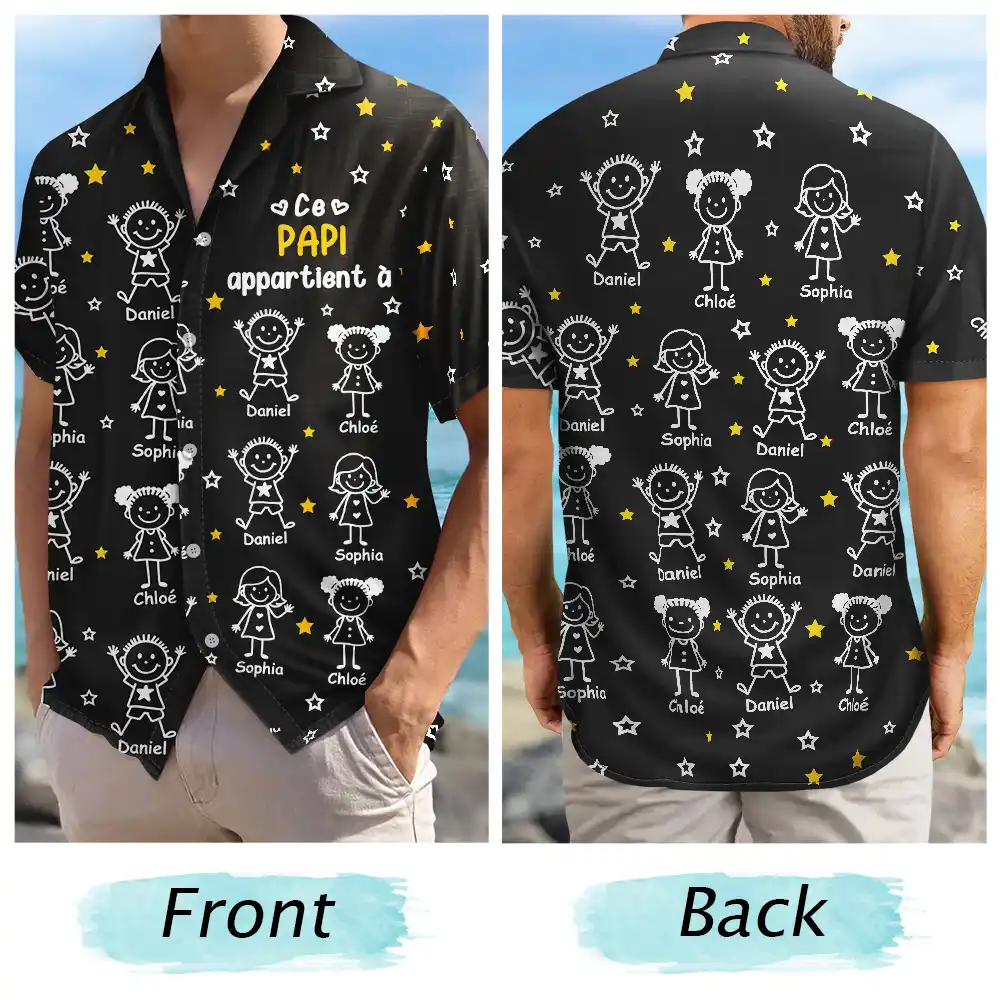 Gift For Husband,Parents,Gift For Yourself,Gift For Men,Gift For Grandpa,Gift For Father,Love,French,Gift For Grandparents,French,Non-Eng,Icon - Ce Grand-Père Papa Appartient À - Chemise Hawaïenne Personnalisée