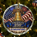 Independence Day, America 250th, Christmas, Proud, Family, Custom Text - Celebrate Christmas 250th Anniversary Of America - Personalized Circle Glass Ornament