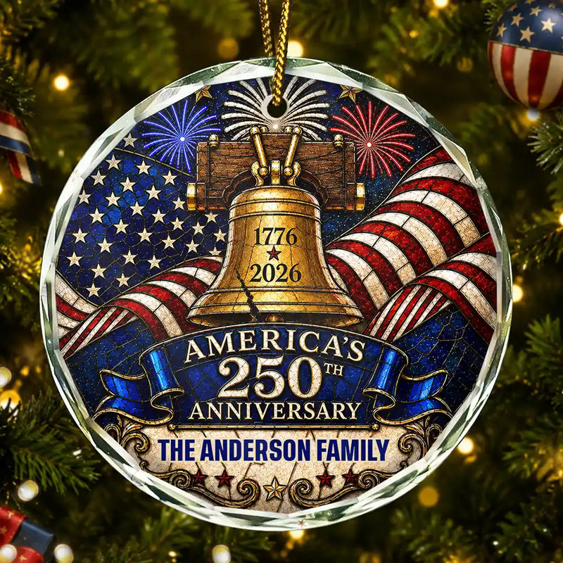Independence Day, America 250th, Christmas, Proud, Family, Custom Text - Celebrate Christmas 250th Anniversary Of America - Personalized Circle Glass Ornament