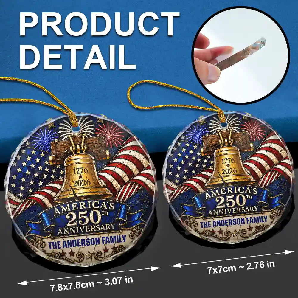 Independence Day, America 250th, Christmas, Proud, Family, Custom Text - Celebrate Christmas 250th Anniversary Of America - Personalized Circle Glass Ornament
