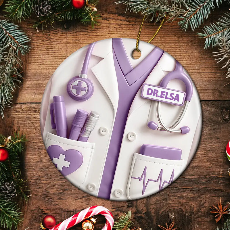 Gift For Yourself,Gift For Women,Gift For Men,Nurse,Happy,Christmas - Celebrate A Special Medical Professional - Personalized Circle Ceramic Ornament