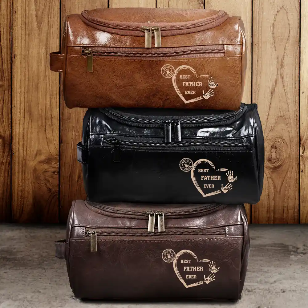 Gift For Yourself, Gift For Women, Gift For Men, Gift For Grandpa, Gift For Father, Love - Monogram Family Name - Personalized Leather Toiletry Bag