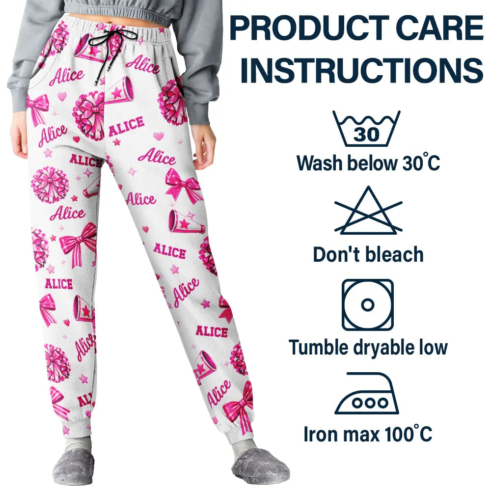 Christmas,Gift For Women,Gift For Yourself,Gifts For Her,Happy,Icon - Cheer Gift For Teen Girls - Personalized Name Pink Bow Megaphone Pajama Pants