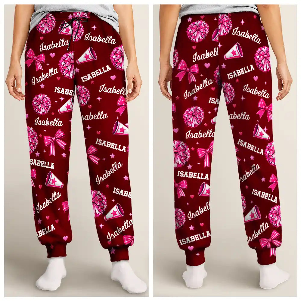 Christmas,Gift For Women,Gift For Yourself,Gifts For Her,Happy,Icon - Cheer Gift For Teen Girls - Personalized Name Pink Bow Megaphone Pajama Pants