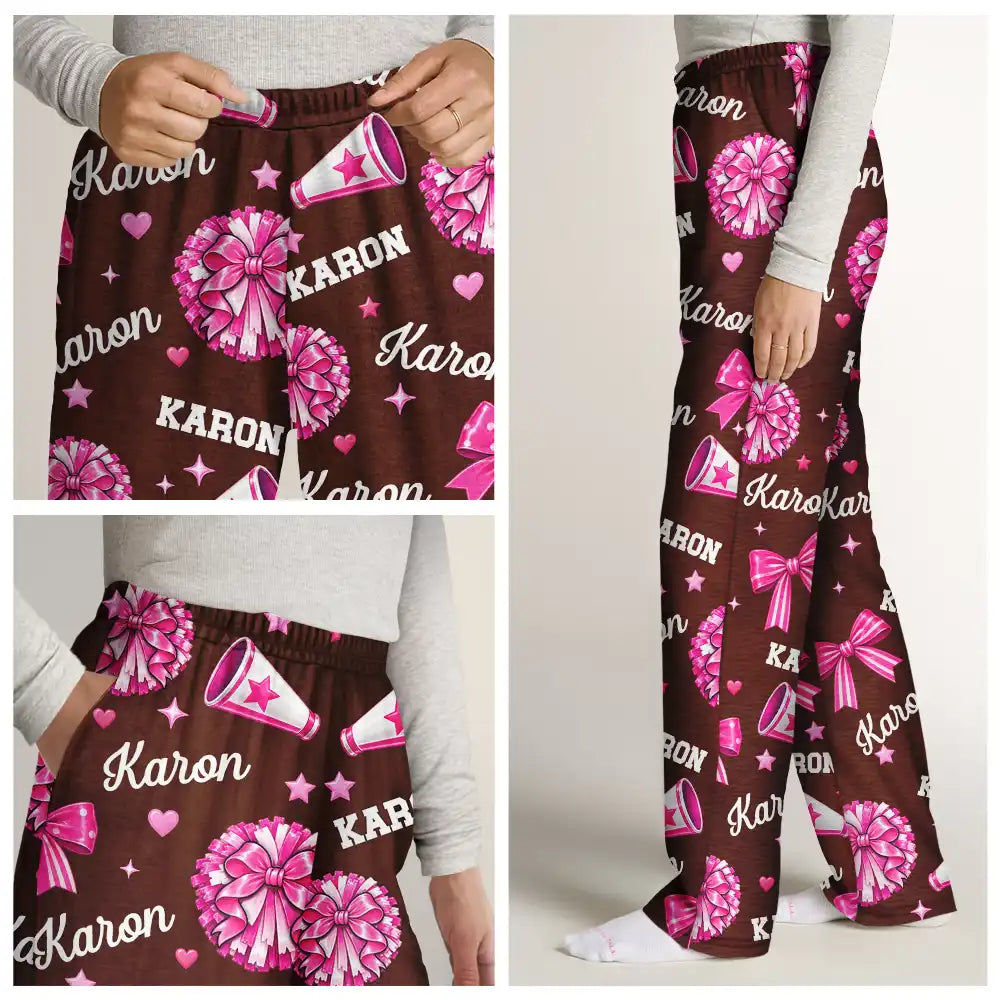Christmas,Gift For Women,Gift For Yourself,Gifts For Her,Happy,Icon - Cheer Gift For Teen Girls - Personalized Name Pink Bow Megaphone Pajama Pants