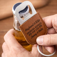 Gift For Couples, Gift For Husband, Gift For Boyfriend, Love, Gift For Men - Cheers To Our Anniversary - Personalized Leather Bottle Opener Keychain