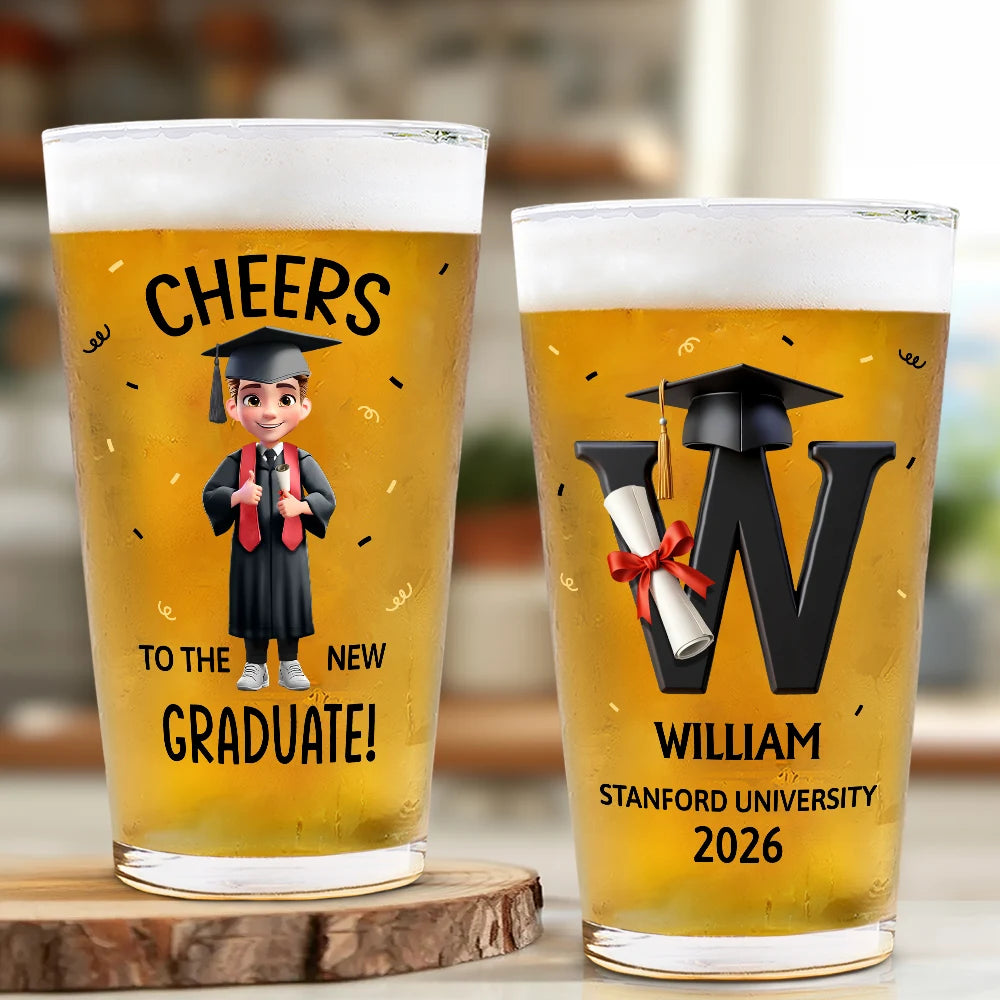 Gift For Boyfriend,Gift For Girlfriend,Gift For Yourself,Gift For Men,Gift For Women,Gift For Son,Gift For Sibling,Gift For Sisters,Gift For Brothers,Gift For Bestie,Graduation,Happy,Icon - Cheers To The New Graduate - Personalized Beer Glass