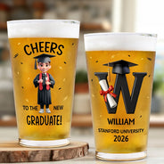 Gift For Boyfriend,Gift For Girlfriend,Gift For Yourself,Gift For Men,Gift For Women,Gift For Son,Gift For Sibling,Gift For Sisters,Gift For Brothers,Gift For Bestie,Graduation,Happy,Icon - Cheers To The New Graduate - Personalized Beer Glass