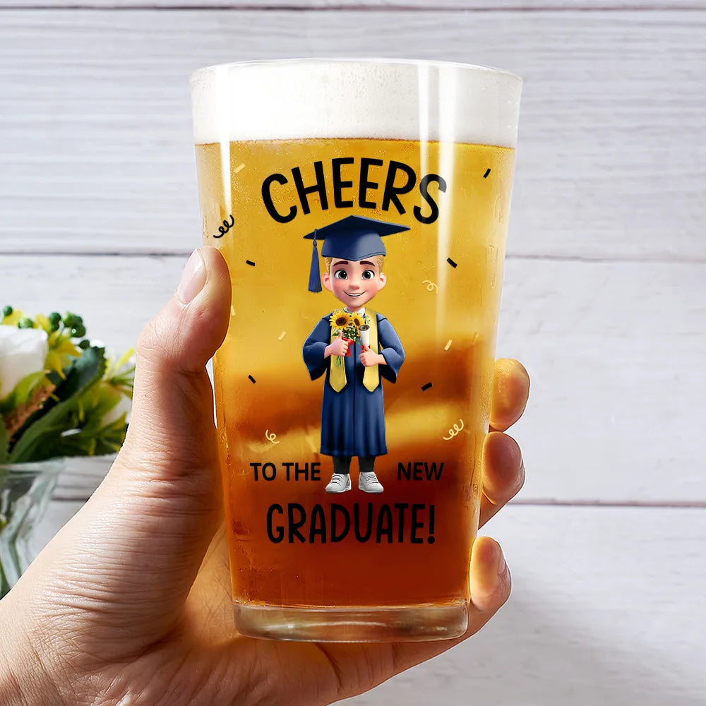 Gift For Boyfriend,Gift For Girlfriend,Gift For Yourself,Gift For Men,Gift For Women,Gift For Son,Gift For Sibling,Gift For Sisters,Gift For Brothers,Gift For Bestie,Graduation,Happy,Icon - Cheers To The New Graduate - Personalized Beer Glass