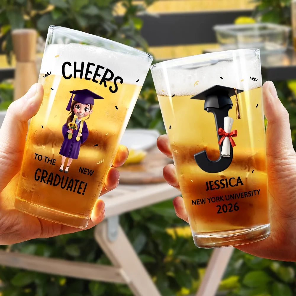 Gift For Boyfriend,Gift For Girlfriend,Gift For Yourself,Gift For Men,Gift For Women,Gift For Son,Gift For Sibling,Gift For Sisters,Gift For Brothers,Gift For Bestie,Graduation,Happy,Icon - Cheers To The New Graduate - Personalized Beer Glass