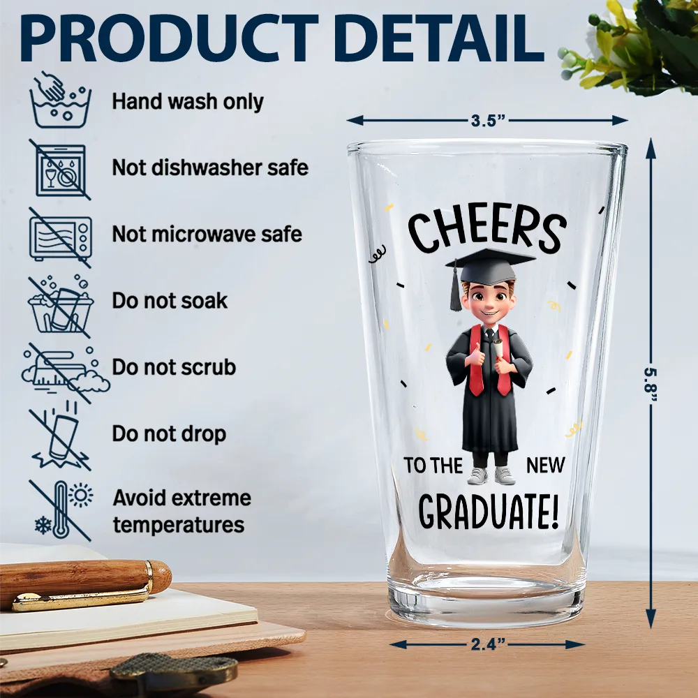 Gift For Boyfriend,Gift For Girlfriend,Gift For Yourself,Gift For Men,Gift For Women,Gift For Son,Gift For Sibling,Gift For Sisters,Gift For Brothers,Gift For Bestie,Graduation,Happy,Icon - Cheers To The New Graduate - Personalized Beer Glass