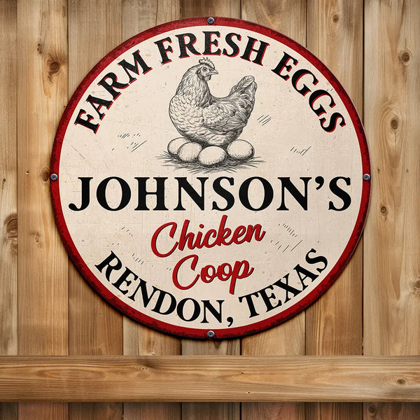 Chicken Coop Farm Fresh Eggs - Personalized Custom Shaped Metal