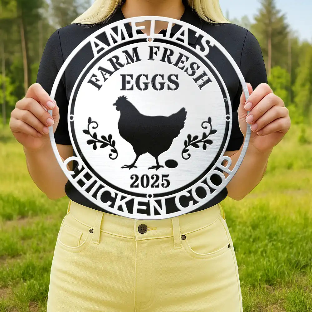 Funny,Farm,Gift For Yourself,Gift For Women,Gift For Men - Chicken Coop Farm House Farm Fresh Eggs - Personalized Cutout Metal Sign