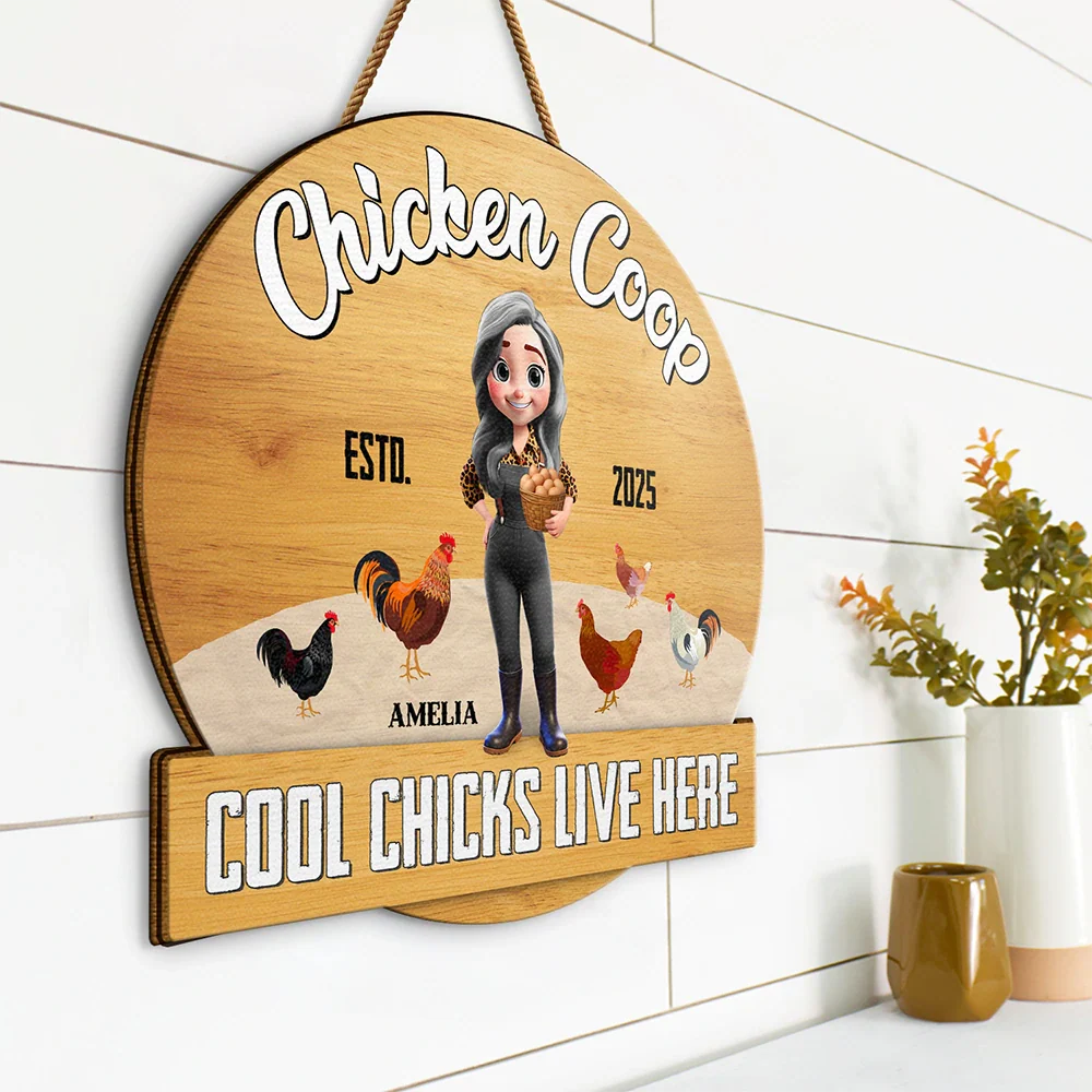 Chicken Coop Pampered Chickens Live Here - Personalized Custom Shaped Wood Sign
