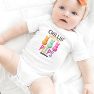 New baby, Gift For Kids, Pregnant Mom, New Dad, New Mom, Parents, Funny - Chilling With My Peeps - Personalized Baby Onesie