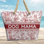 Summer,Happy,Dog Lovers,Dog Mom,Cat Lovers,Pet Lovers - Chinoiserie Toile Dog Cat - Personalized Beach Bag