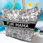 Summer,Happy,Dog Lovers,Dog Mom,Cat Lovers,Pet Lovers - Chinoiserie Toile Dog Cat - Personalized Beach Bag