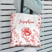 Back To School,Teacher - Chinoiserie Toile Art With Birth Month Flower - Personalized Tote Bag
