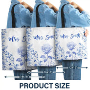 Back To School,Teacher - Chinoiserie Toile Art With Birth Month Flower - Personalized Tote Bag