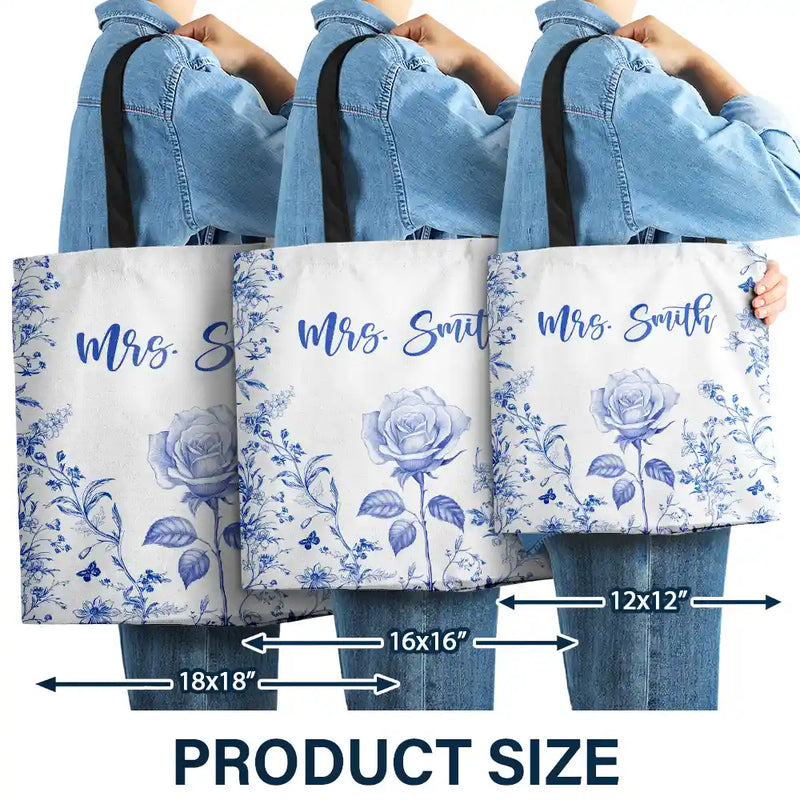 Back To School,Teacher - Chinoiserie Toile Art With Birth Month Flower - Personalized Tote Bag