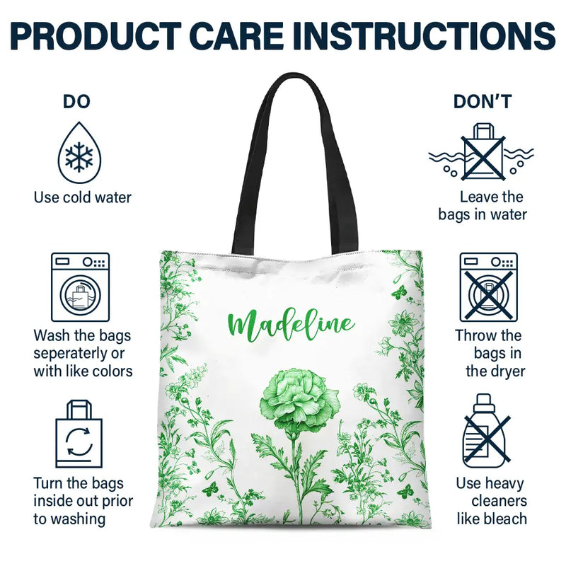 Back To School,Teacher - Chinoiserie Toile Art With Birth Month Flower - Personalized Tote Bag