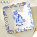 Cat Lovers,Cat Mom,Pet Lovers - Chinoiserie Toile Cat - Personalized Ring Dish