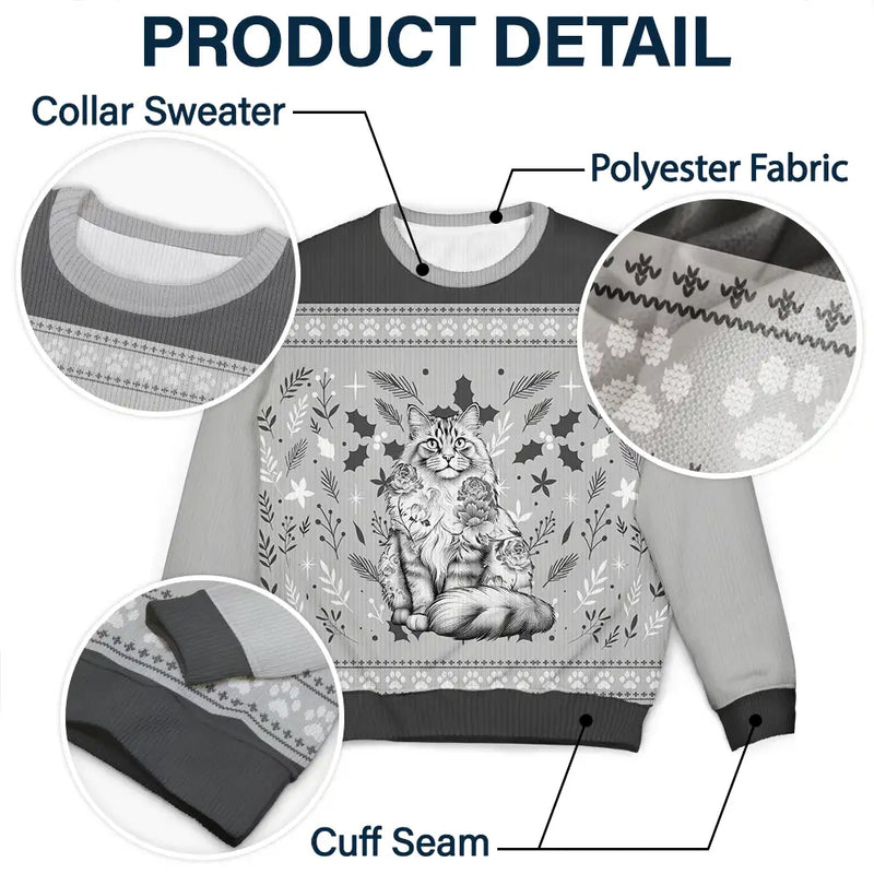 Pet Lovers, Pet Mom, Pet Dad, Cat Lovers, Cat Mom, Cat Dad, Christmas, Love - Chinoiserie Toile De Jouy Cat - Personalized Unisex Ugly Sweater