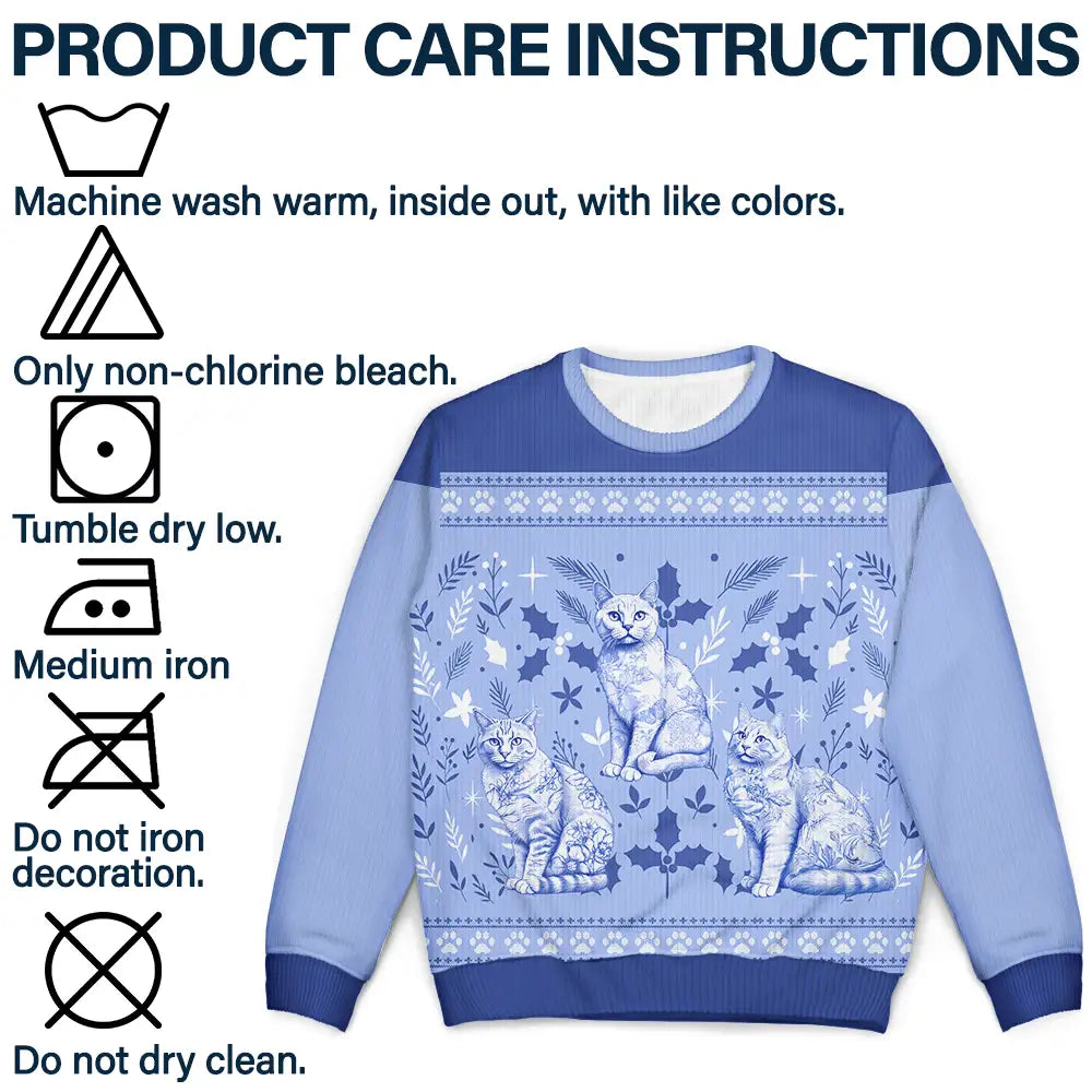 Pet Lovers, Pet Mom, Pet Dad, Cat Lovers, Cat Mom, Cat Dad, Christmas, Love - Chinoiserie Toile De Jouy Cat - Personalized Unisex Ugly Sweater