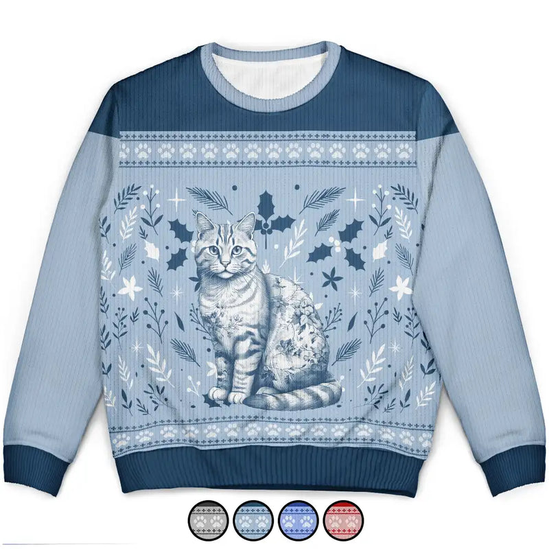 Pet Lovers, Pet Mom, Pet Dad, Cat Lovers, Cat Mom, Cat Dad, Christmas, Love - Chinoiserie Toile De Jouy Cat - Personalized Unisex Ugly Sweater