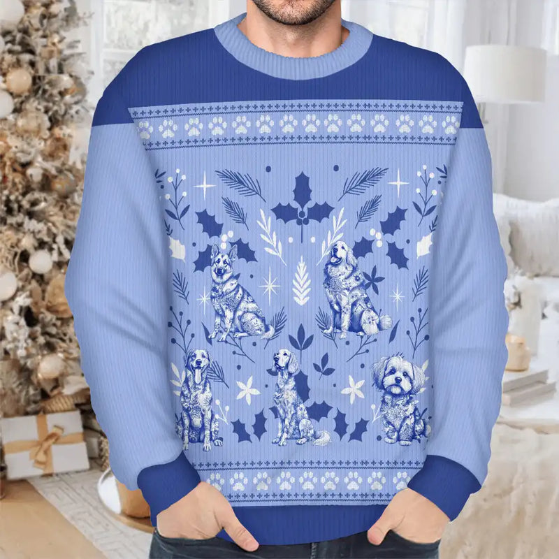 Pet Lovers,Pet Mom,Pet Dad,Dog Lovers,Dog Mom,Dog Dad,Christmas,Love - Chinoiserie Toile De Jouy Dog - Personalized Unisex Ugly Sweater