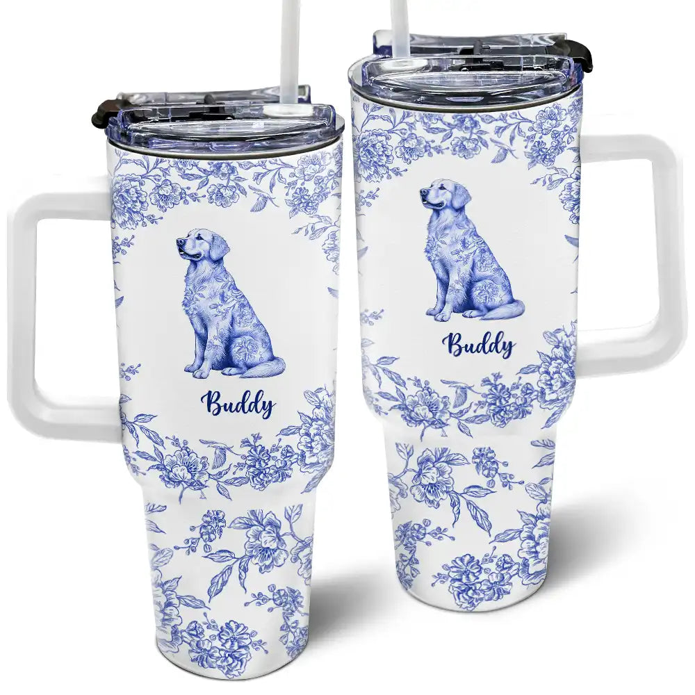 Dog Lovers,Pet Lovers - Chinoiserie Toile Dog - Personalized 40oz Tumbler With Straw