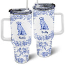 Dog Lovers,Pet Lovers - Chinoiserie Toile Dog - Personalized 40oz Tumbler With Straw