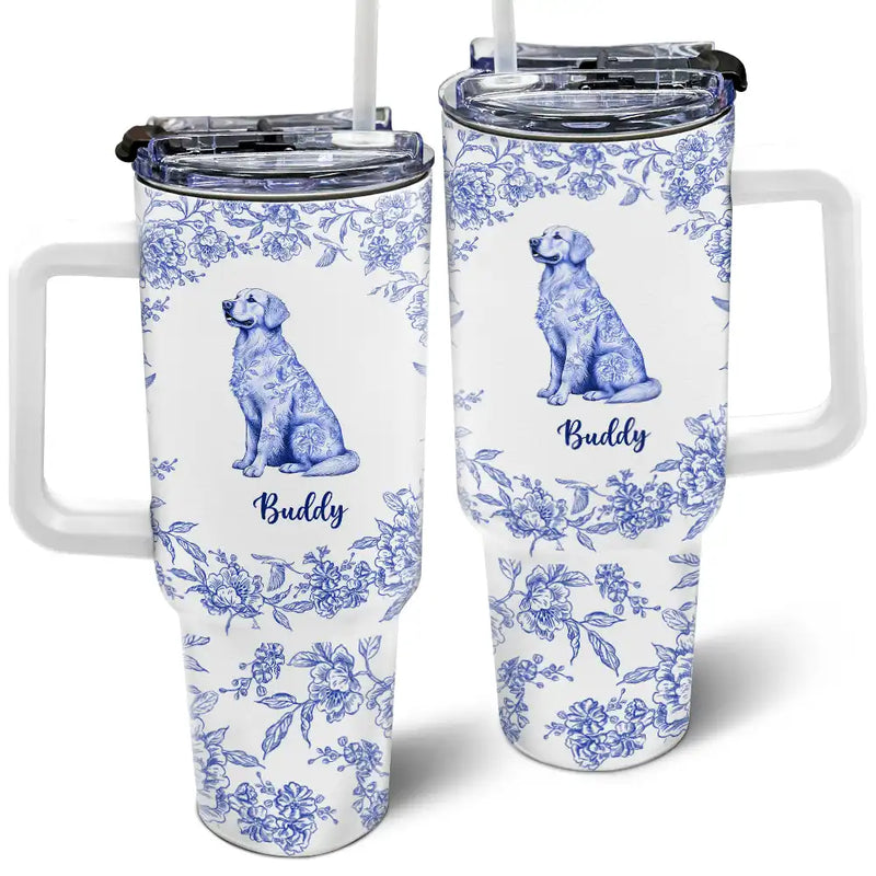 Dog Lovers,Pet Lovers - Chinoiserie Toile Dog - Personalized 40oz Tumbler With Straw