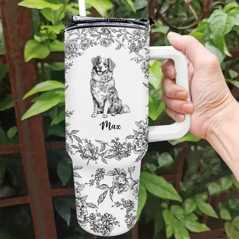 Dog Lovers,Pet Lovers - Chinoiserie Toile Dog - Personalized 40oz Tumbler With Straw