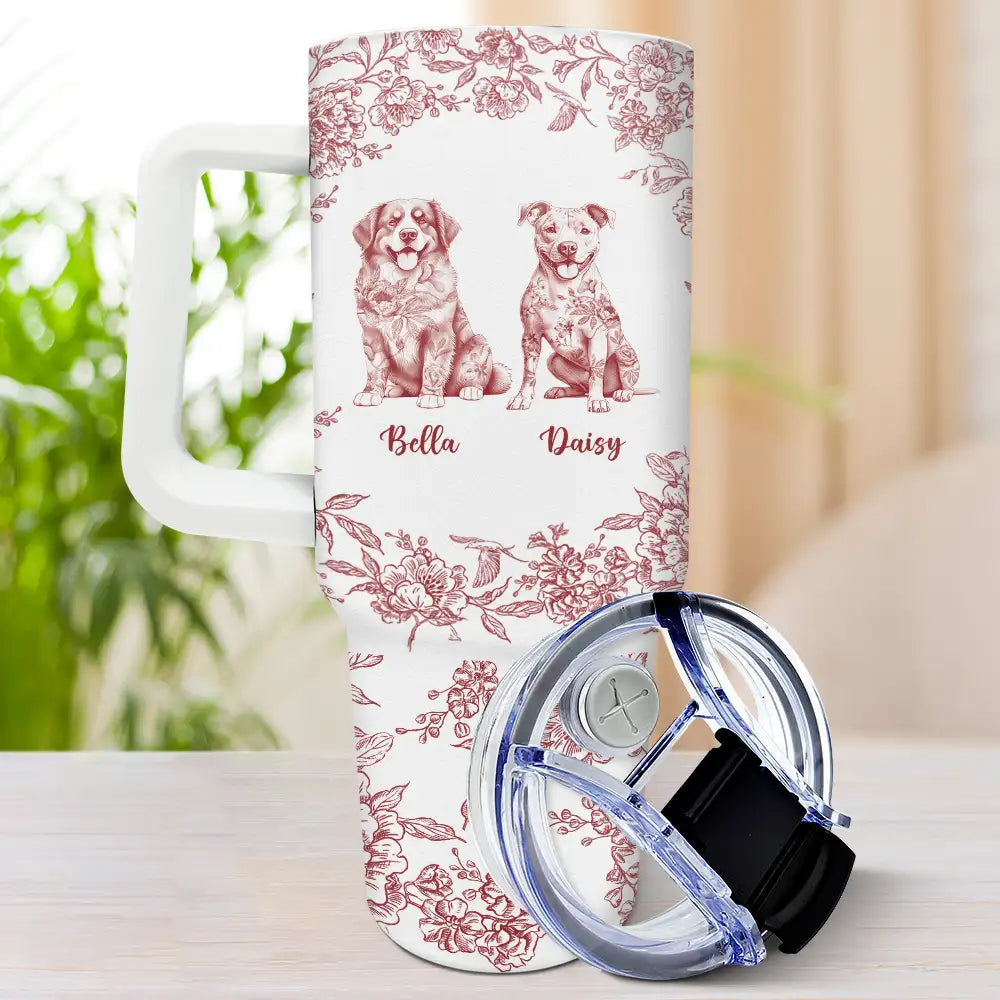 Dog Lovers,Pet Lovers - Chinoiserie Toile Dog - Personalized 40oz Tumbler With Straw