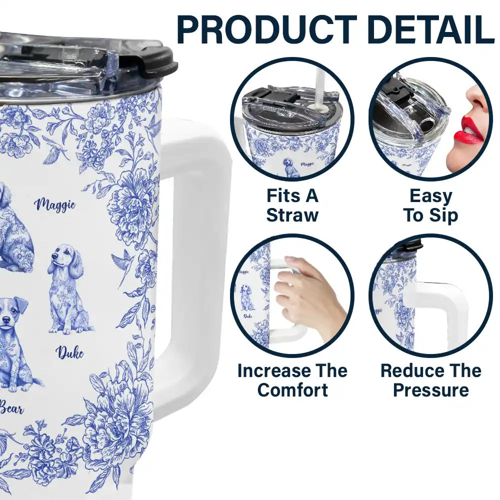 Dog Lovers,Pet Lovers - Chinoiserie Toile Dog - Personalized 40oz Tumbler With Straw