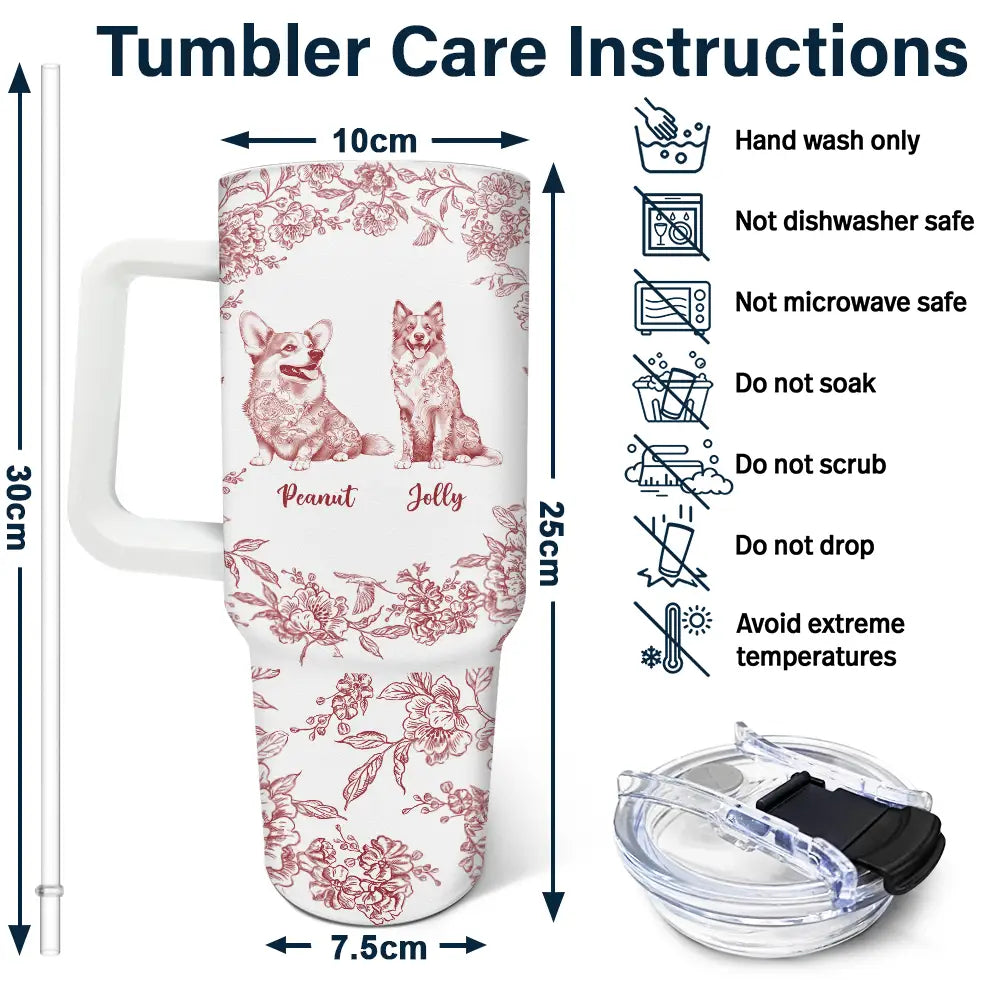 Dog Lovers,Pet Lovers - Chinoiserie Toile Dog - Personalized 40oz Tumbler With Straw