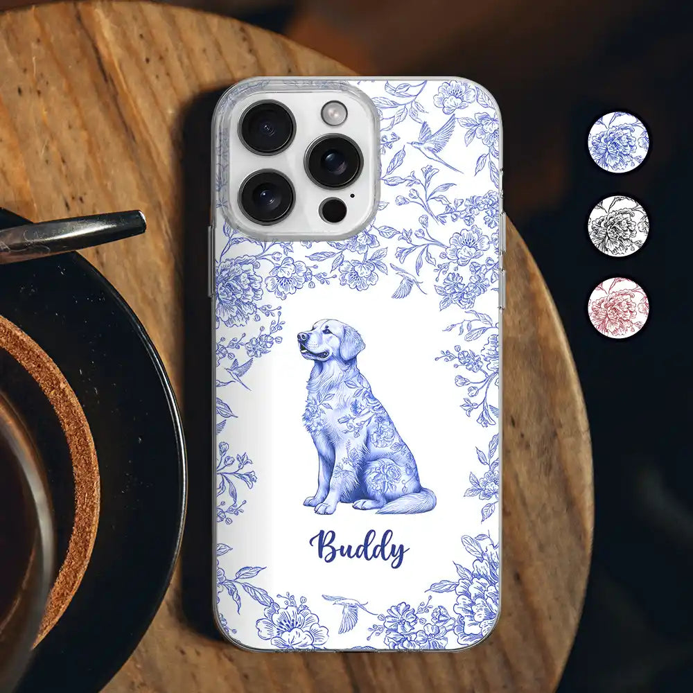Dog Lovers,Pet Lovers,Happy - Chinoiserie Toile Dog - Personalized Clear Phone Case