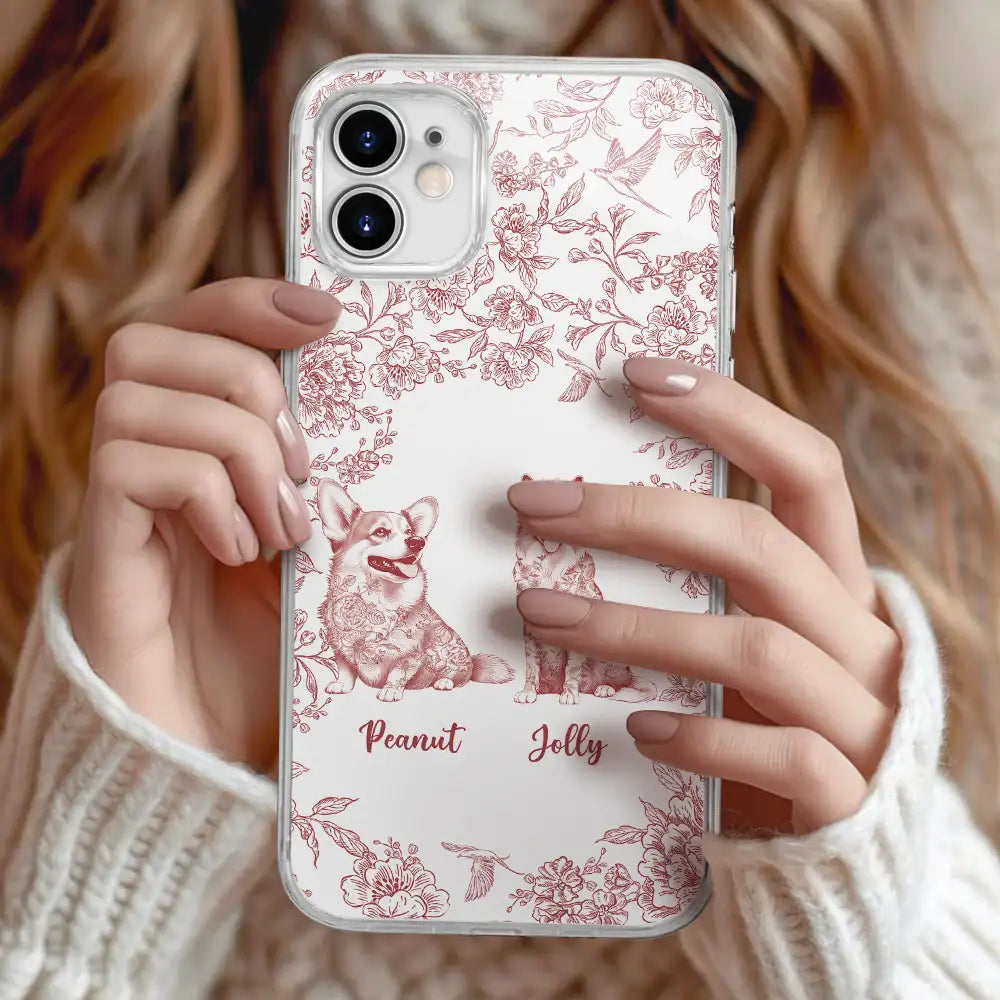 Dog Lovers,Pet Lovers,Happy - Chinoiserie Toile Dog - Personalized Clear Phone Case