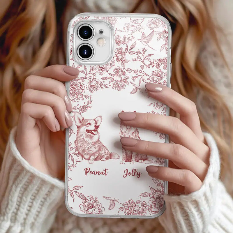 Dog Lovers,Pet Lovers,Happy - Chinoiserie Toile Dog - Personalized Clear Phone Case