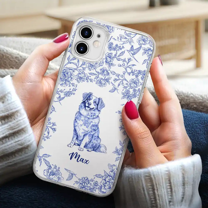 Dog Lovers,Pet Lovers,Happy - Chinoiserie Toile Dog - Personalized Clear Phone Case